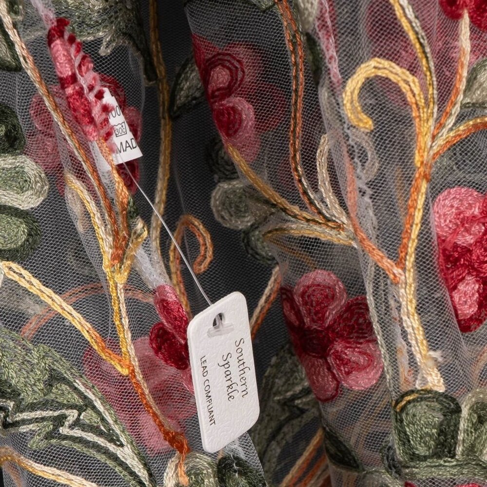 Sheer Floral Kimono Duster Cardigan One Size NEW Embroidered White Green Pink - Picture 4 of 7